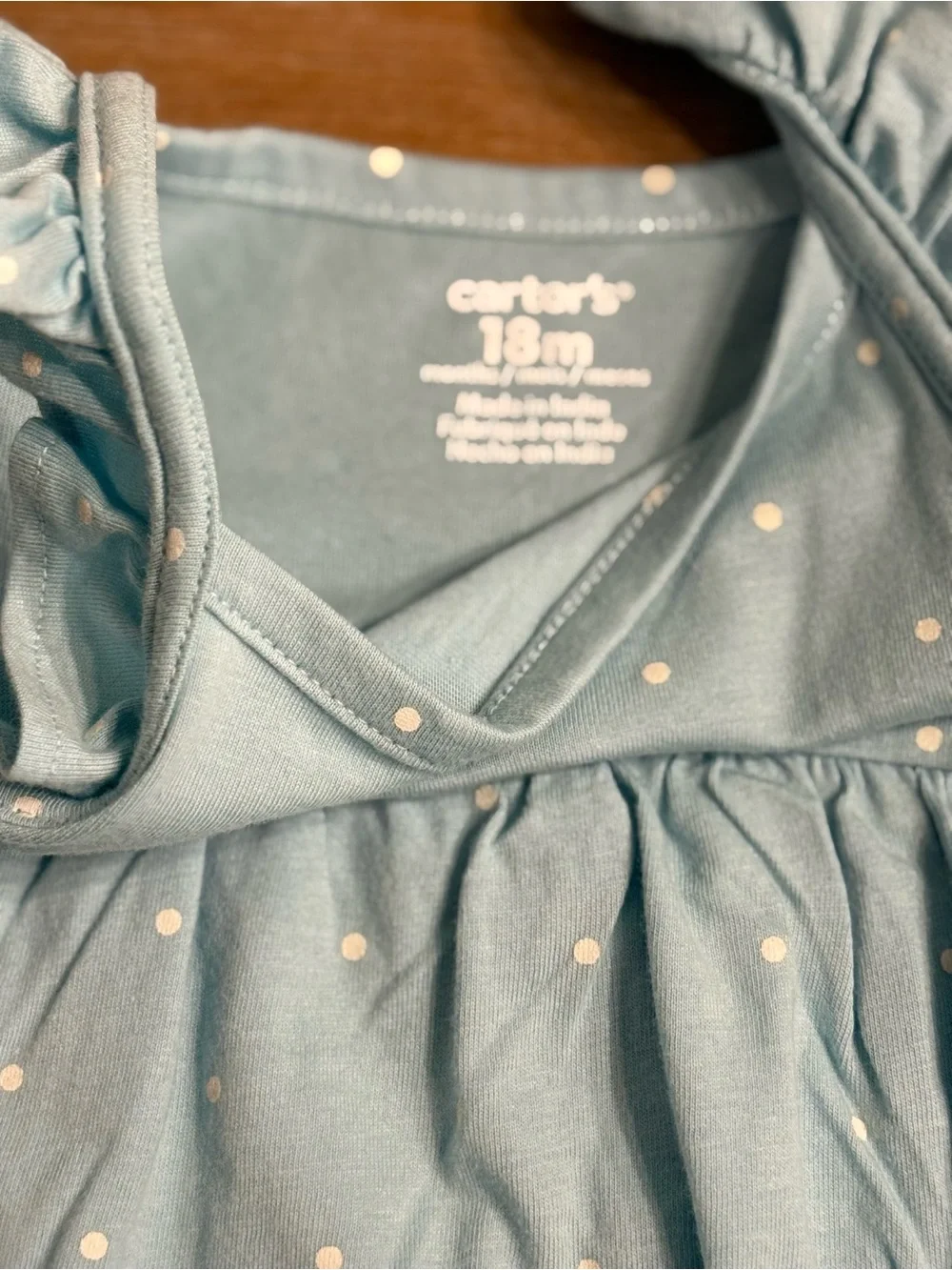 Carter's Light Blue Dress Top with White Polka Dots